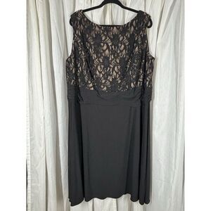 Jessica Howard Evening Lace Dress Black Womens 24W Ruched Sequins Sleeveless EUC